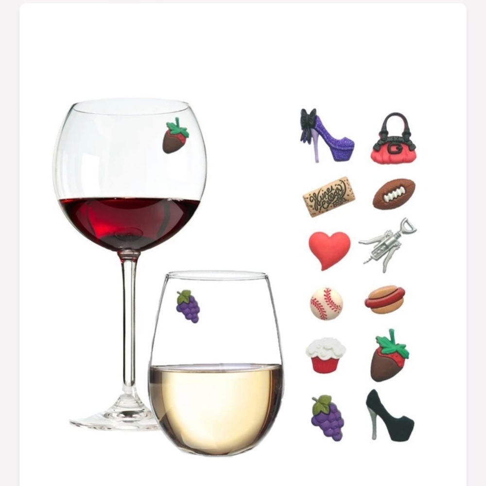 Magnetic Glass Wine Charms 12 count